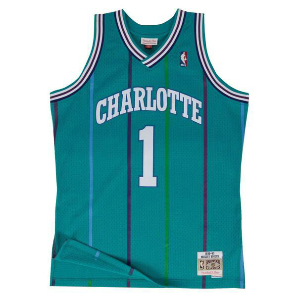 Maillot NBA Muggsy Bogues Charlotte Hornets 1992-93 Swingman Mitchell&Ness Bleu