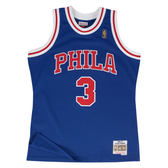 Mailot NBA Allen Iverson Philadelphia 76ers 1996-97 Swingman Mitchell&Ness Bleu